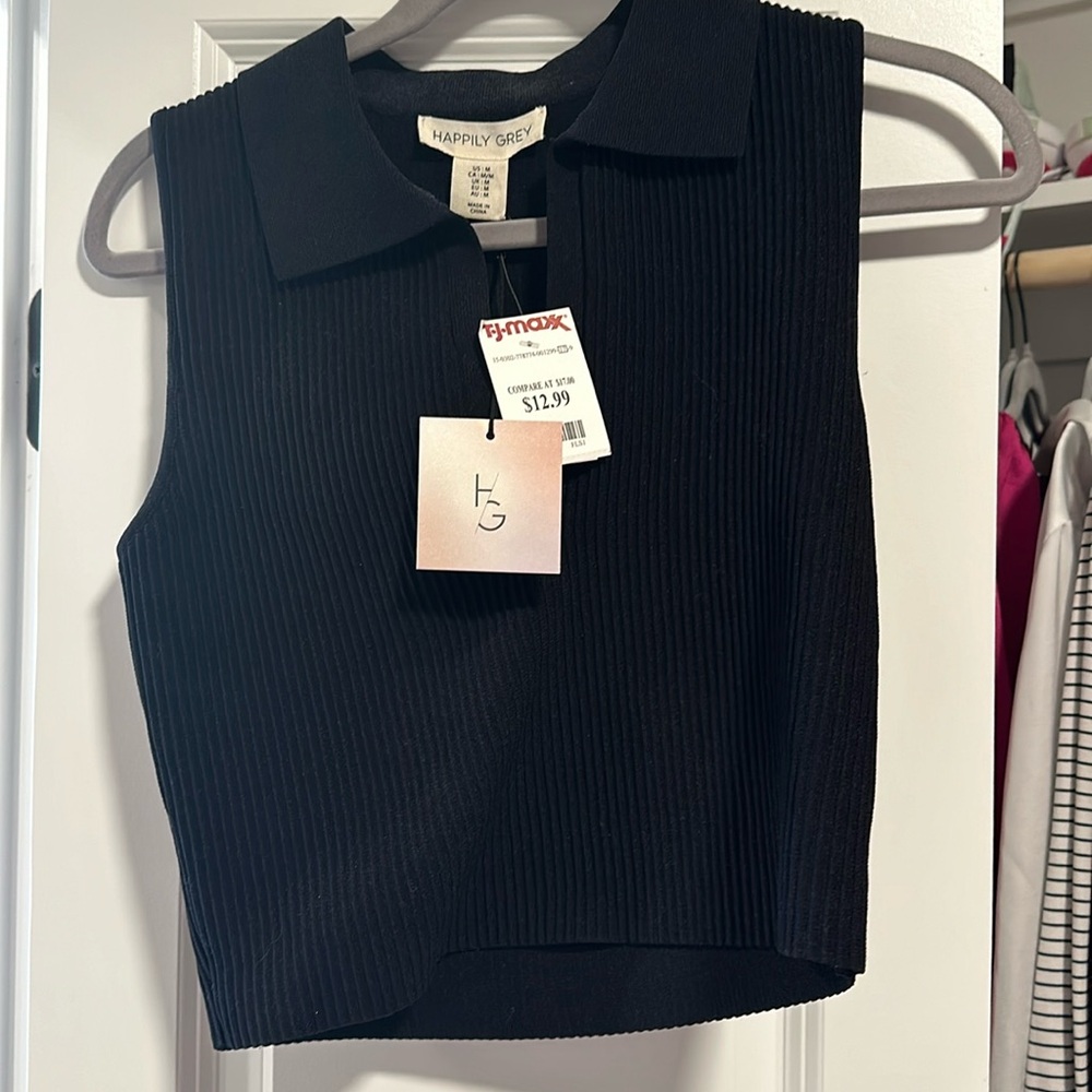 Cropped ribbed polo
